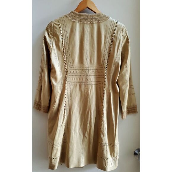Elie Tahari Coat Cecelia Leather SM Lazer Cut Thin Buttery Soft Putty Tan Color - Picture 5 of 14